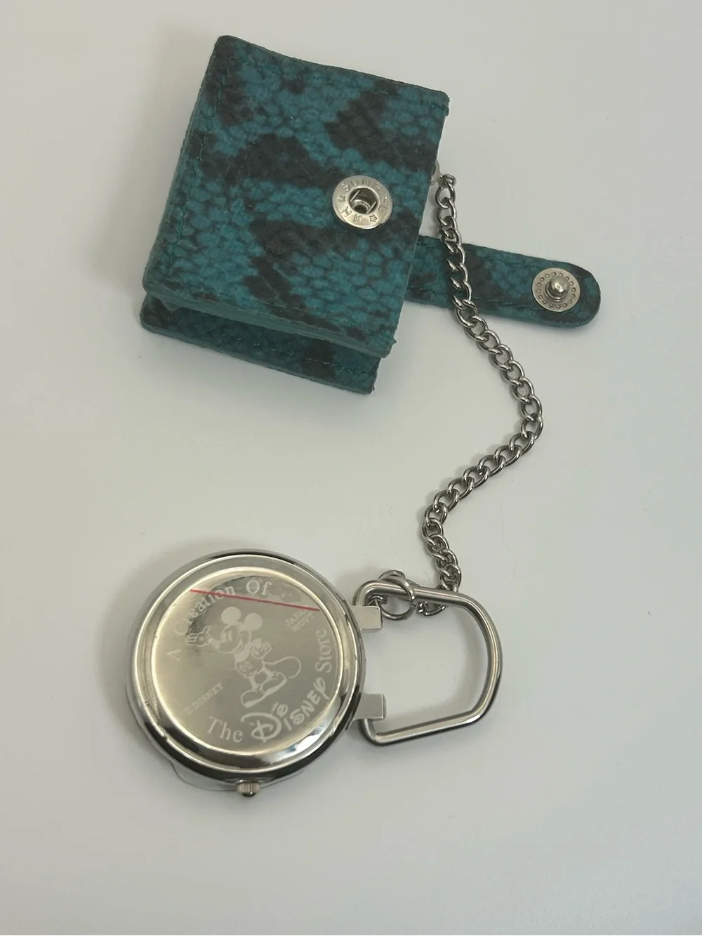 Disney Mickey Mouse Pocket Watch Teal Textured Pouch 1.5